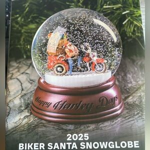 Harley-Davidson 2025 Biker Santa Glass Holiday Snowglobe Sculpted & Hand Painted